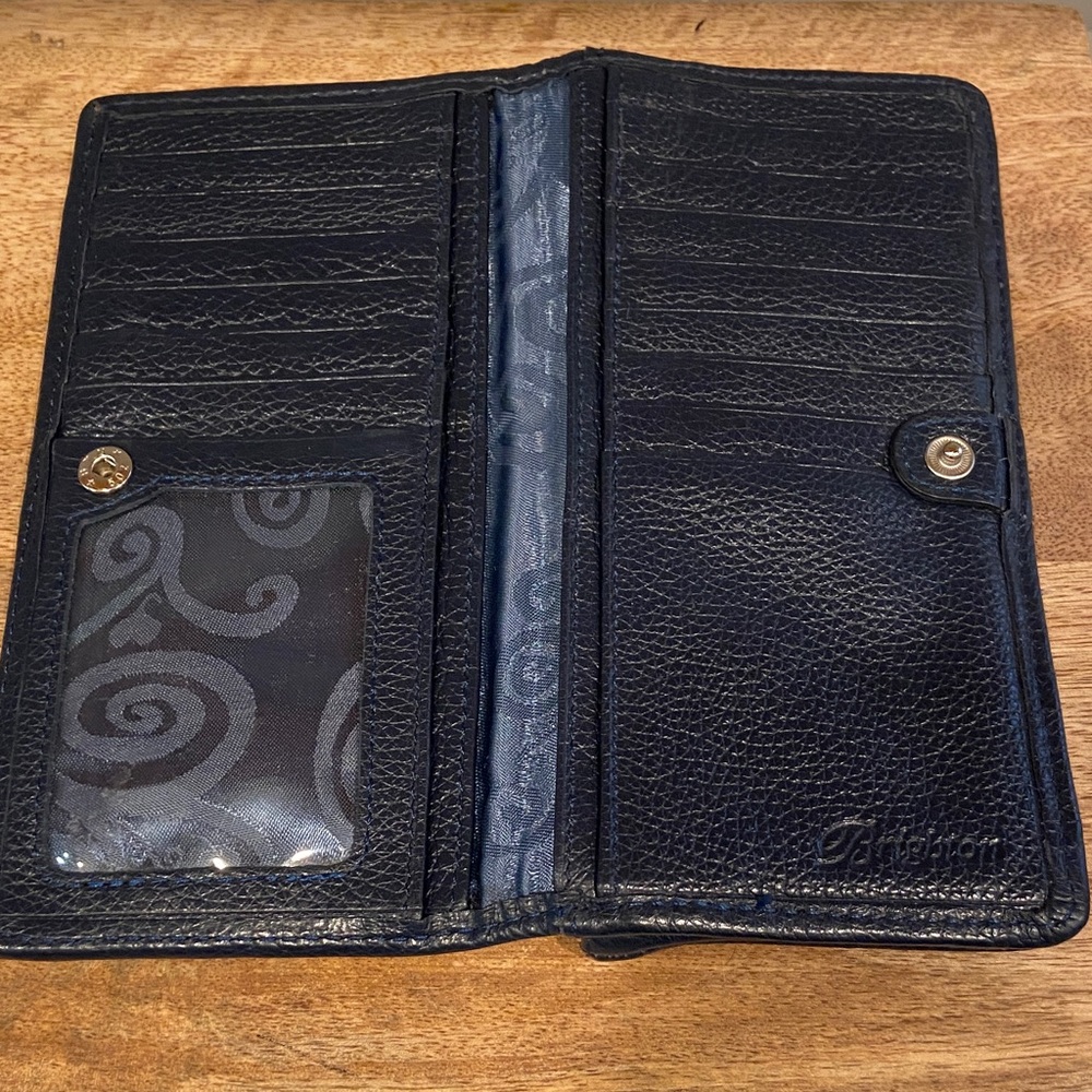 Brighton Navy Studded Leather Organizer Wallet Silver Scroll Zip - Picture 6 of 10